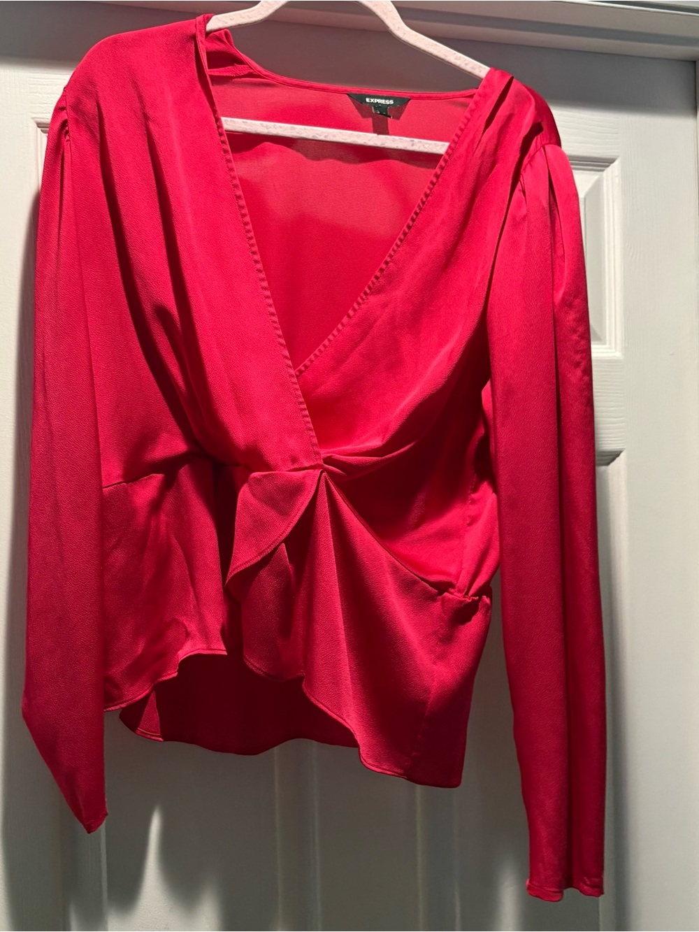 Express Hot Pink Twist-Front Long Sleeve Blouse S/XL